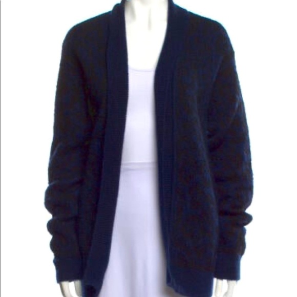 IRO Stema Navy Leopard Print Open Shawl Cardigan with Pockets - Picture 1 of 9